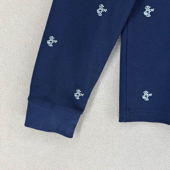 LOUIS CASTEL Mens Navy Blue Long Sleeve Polo Shirt All Over Pattern Size 110 - Picture 3 of 9